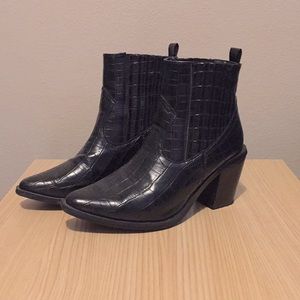 Black Snakeskin Cowboy Booties